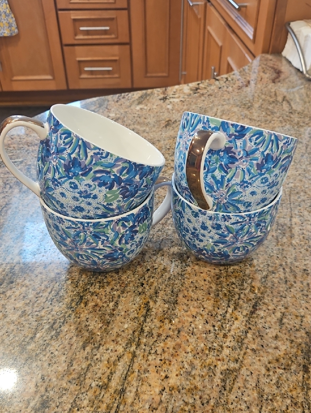 New 4 Lilly Pulitzer Blue Floral Mugs